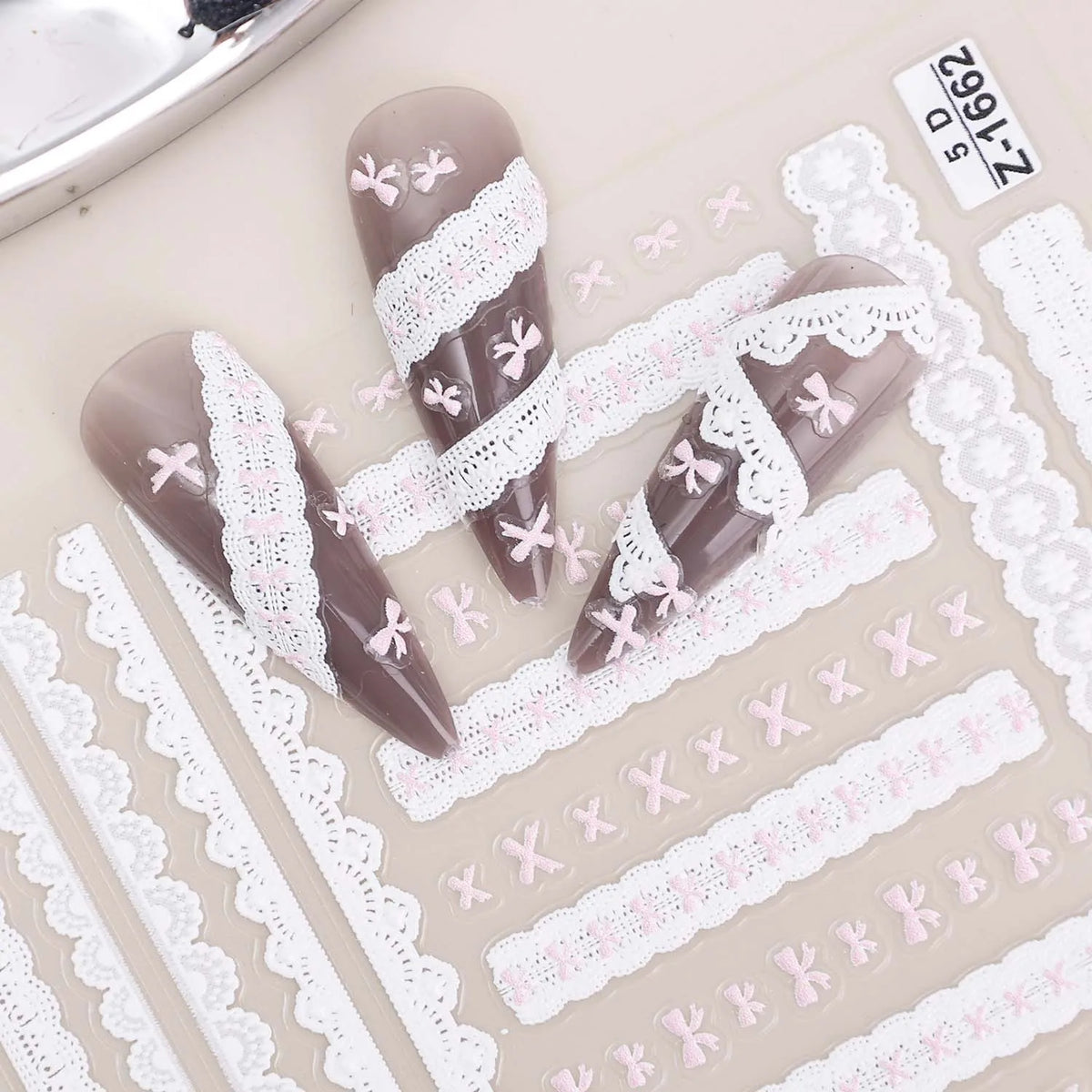 Japanese Bowknot Lace Heart Nail Stickers Self Adhesive Sweet Cool Pink Black Lace Nail Decals Cool Girls Manicure Decorations