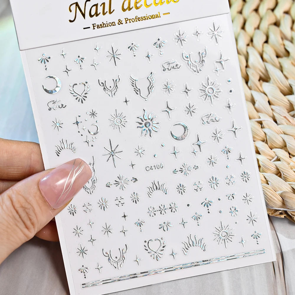 3D Metal Silver Flame Nails Stickers Gold Bronzing Stripe Lines Sliders Design Manicure French Nail Art Decoration Decal #Y2K
