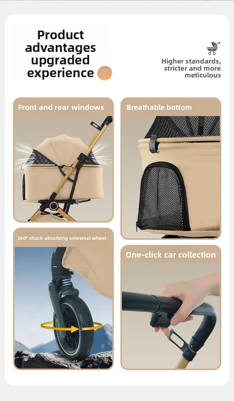 Pet Stroller One Button Foldable Cat Dog Outdoor Travel Cross Border Pet Stroller Pet Trolley Stroller for Dog Puppy Stroller