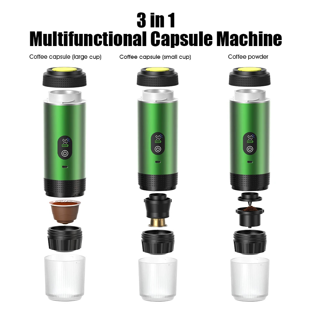 DENOKIN 3-in-1 Capsule Coffee Maker With Digital Display Portable Espresso Coffee Machine for Car & Home Camping Coffee Maker