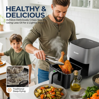ROUNY Air Fryer 5L, Electric Hot Fryer Oven Oilless Cooker with Touch Control & Nonstick Basket & Visible Window, Family Size