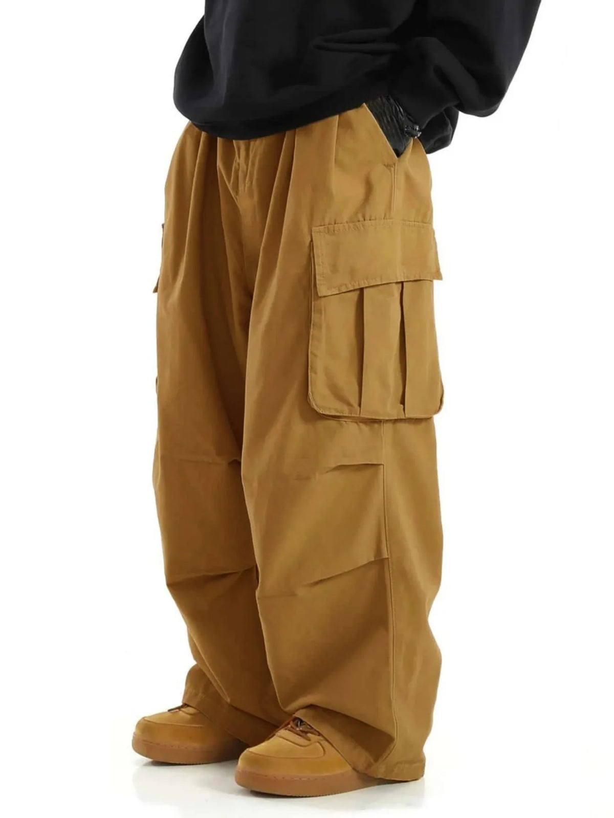 plus Size Men's Workwear Wide Leg Pants Loose Street Style Trendy Cargo Trousers