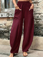 Plus Size Women's Cotton-Linen Harem Trousers Retro Loose-Fit Casual Trousers Elasticated Waistband Workwear Wide-Leg Trousers
