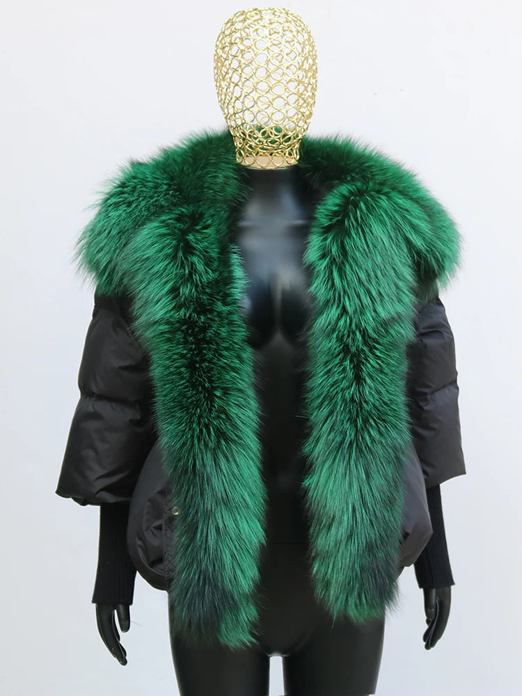 2024 Winter Women Warm Coat Oversized Real Fox Fur Collar Thick Luxury Outerwear New Fashion 90% Goose Down Jacket