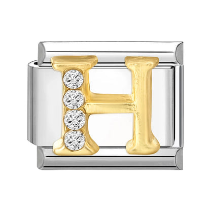 New Girls Italian Bracelet 26 English Letters Charm Stainless Steel Bangle Gold Color Inlaid Zirconia DIY Making Jewelry Gifts