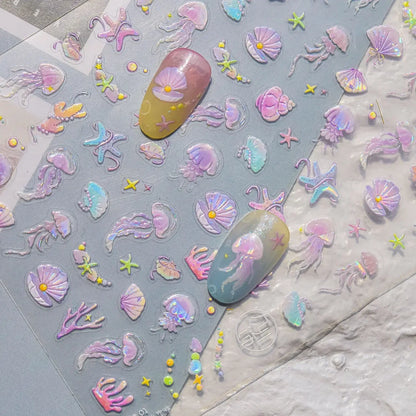 Ocean Shell Starfish Shell Conch Whale Dolphin Seahorse Coconut Tree Water Bubbles Self Adhesive Nail Art Sticker Manicure Decal