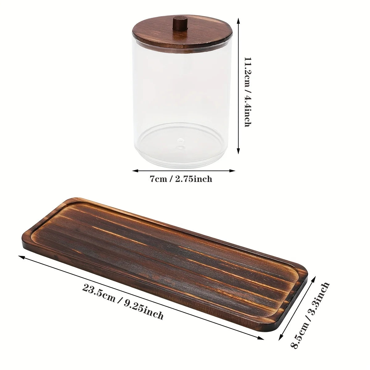 3 Pack Swab/Ball/Pad Holder with Wooden Tray, Qtip Apothecary Jar, Clear Bathroom Containers Dispenser for Storage