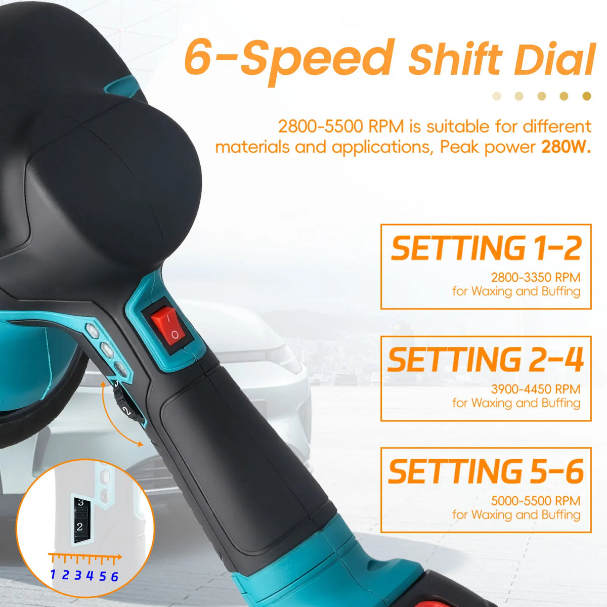 Podofo Cordless Car Buffer Polisher with 2 Pack 21V Batteries 6 Variable Speed 5500RPM Orbital Polisher for Car Boat Polishing