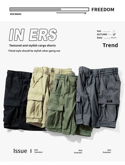 Men Summer New Multi Pockets Cotton Cargo Shorts Men Fashion Solid Quick Dry Joggers Shorts Pants Outdoor Breathable Shorts Male