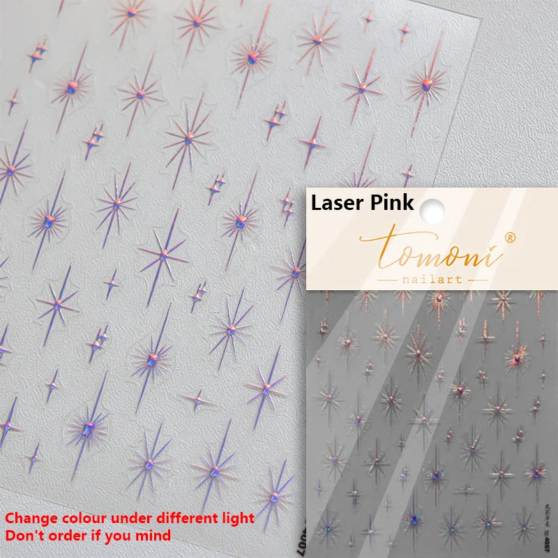 Gold Silver Starlight Laser Pink Colorful Glitter Star Bronzing Rhinestones Relief Nail Art Decorations Stickers Manicure Decals