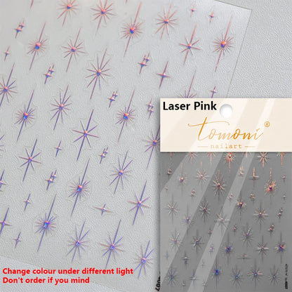 Gold Silver Starlight Laser Pink Colorful Glitter Star Bronzing Rhinestones Relief Nail Art Decorations Stickers Manicure Decals
