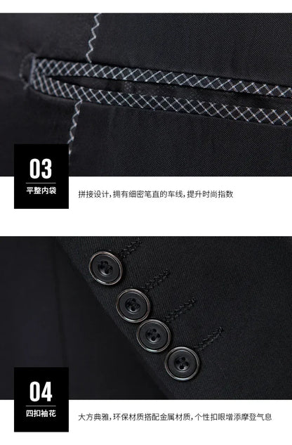 US Size Men Lapel Black Collar 3 Pcs Suit Set Coat Vest Trousers / Business Groom Wedding Dress Fprmal Blazer Pants Waistcoat