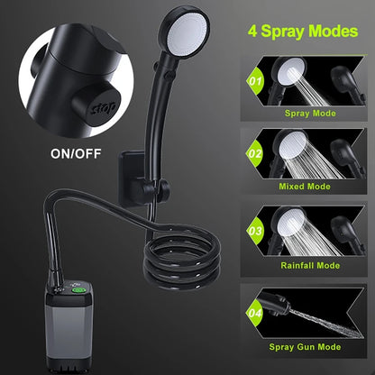 Portable Camping Shower Equipment 6000mAh Rechargeable LED Display Screen Outdoor Simple Electric Mobile Shower Set