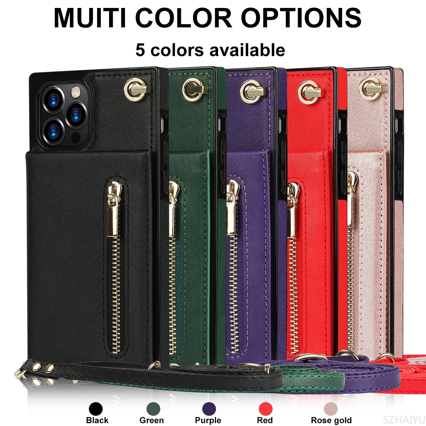 Zipper Wallet for IPhone 17 Air 16 16E 15 14 13 12 11 Pro Max Plus Case with Card Holder Lanyard Strap Crossbody Leather Cover