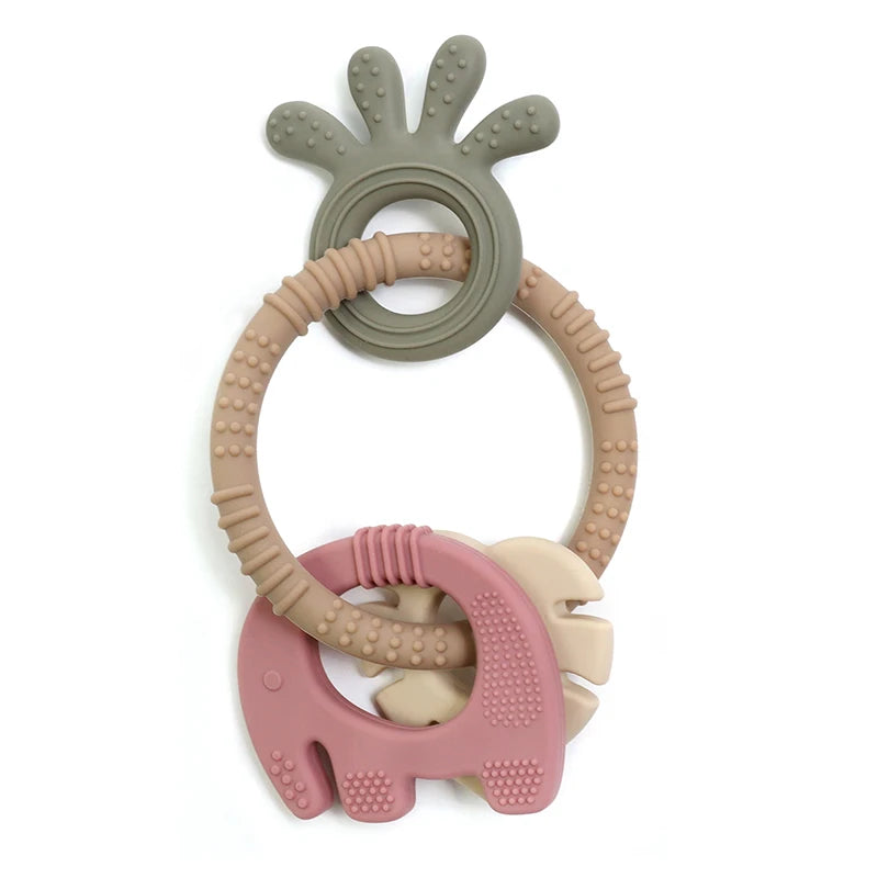 4 In One Baby Silicone Teether Ring BPA Free Rattles Bracelet Food Grade Elephant Cute Octopus Shaped Teething Ring Toys