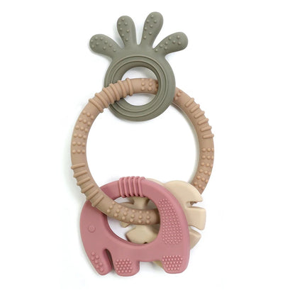 4 In One Baby Silicone Teether Ring BPA Free Rattles Bracelet Food Grade Elephant Cute Octopus Shaped Teething Ring Toys