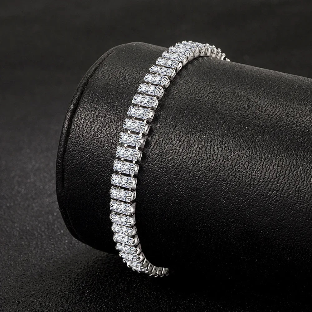 Noble 925 Sterling Silver Bracelet Elegant Zircon Crystal Fine Jewelry For Women Girl Engagement Wedding Glamour 18CM