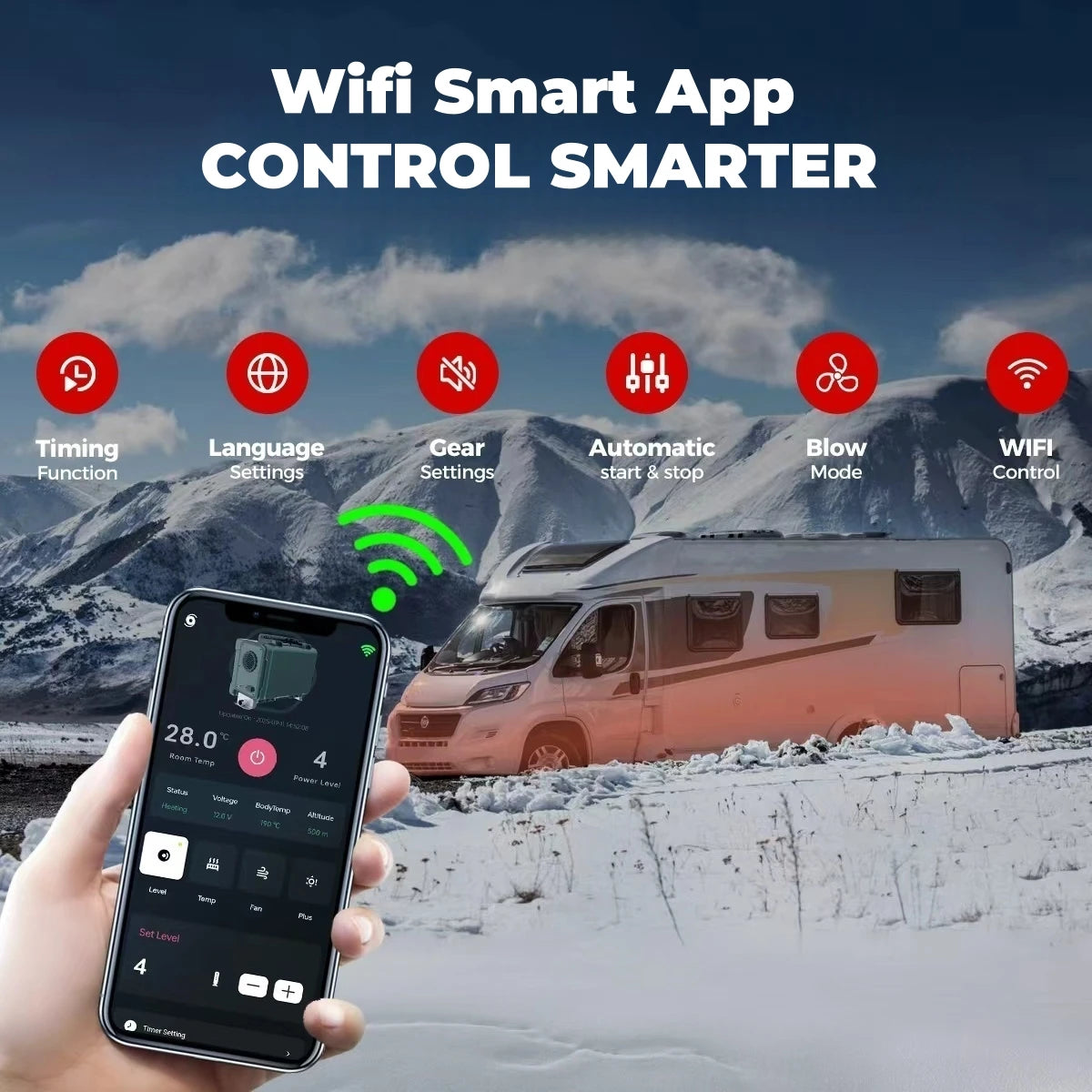 Sunster Car Heater WIFI 2409PW One-click Access LCD Switch WIFI & Bluetooth APP Control Applicable to 12V & 24V Voltage Models