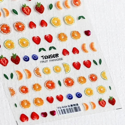 Lovely Red Fruit Strawberry Cherry Bowknot Love Heart Star Silk Ribbon 5D Nail Art Stickers Chic Self Adhesive Manicure Decal