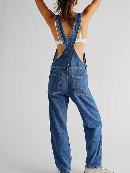 Fashion Jeans Overalls for Women Loose Fit Classic Bib Casual Jean Stretchy Denim Overall Jumpsuit Tapered Leg Jean Pants