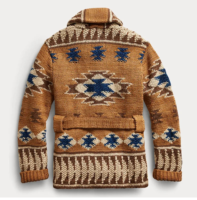 Europe and The United States Men Heavy Jacquard Fashion Sweater Autumn and Winter Retro Casual Thick Cardigan Knit Sweater Coat