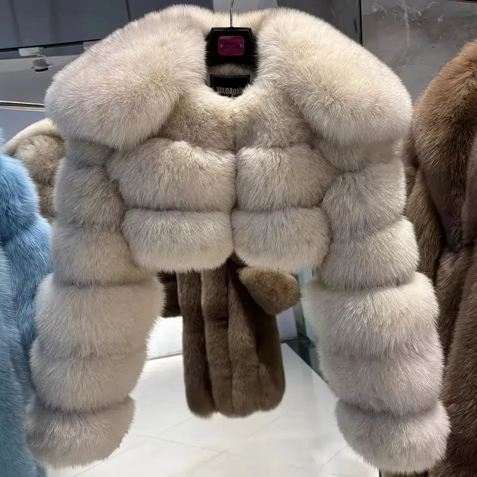 Short Coat Women Faux Fur Fox Coats Jackets Turn Down Collar Coat Thick Y2k Streetwear Jacket Work Outerwear Autumn Winter 2025
