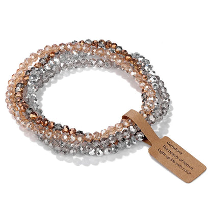 4Pcs/set Shinning Crystal Beads Elastic Bracelet Bohemian Faceted Colorful Crystal Glass Beaded Bracelet Bangles Set For Women