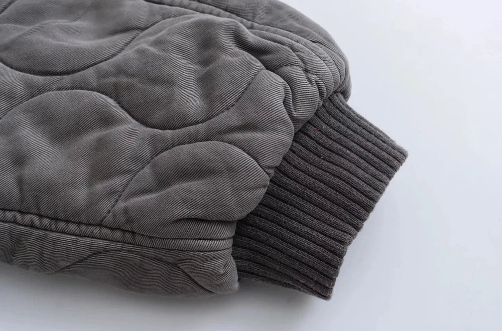Women Fashion Oversized Thick Warm Quilted Bomber Jackets Coat Vintage Long Sleeves Snap-button Female Outerwear Chic Tops
