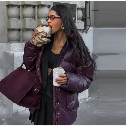 Vintage Zipper Cotton Coat Women Hooded Full Sleeve Pockets Drawstring Overcoats 2025 Winter New Lady Fashion Warm Streetwear
