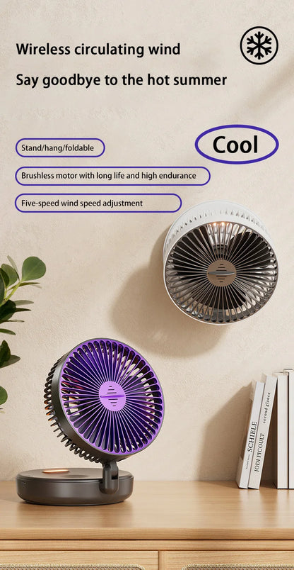 Lenovo 5000mAh 3IN1 Rechargeable Multifunctional Portable Fan Wall Mounted Fan 90° Folding Fan 4 Gears With Warm Night Light