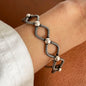 100% Solid 925 Sterling Silver Metal Bracelet for Women Vintage Handmade Simple Retro Black Stone Bracelet Birthday Gift Party