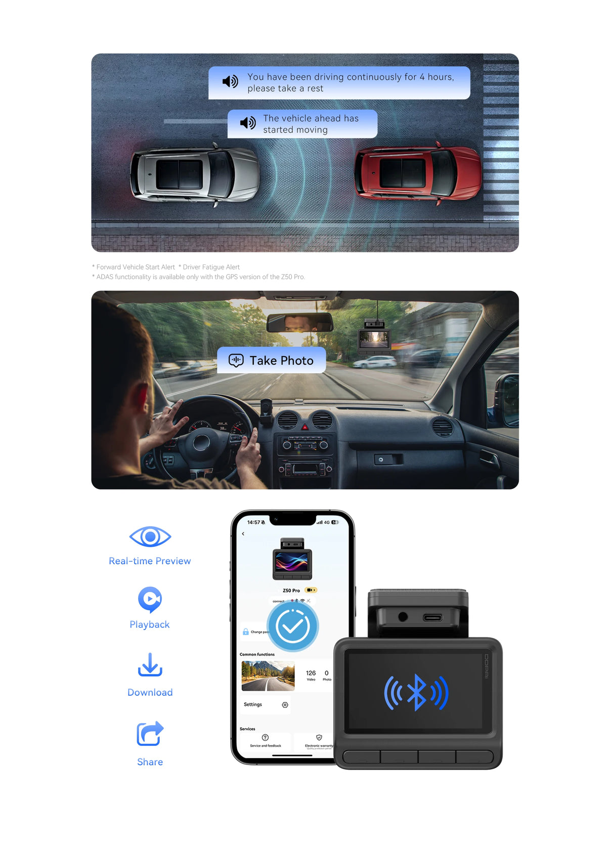 DDPAI Dash Cam Z50 Pro 4K UHD 3"IPS Display Built-in GPS ADAS Dual-channel Car DVR Wi-Fi 24H Parking Monitor Dash Car Camera