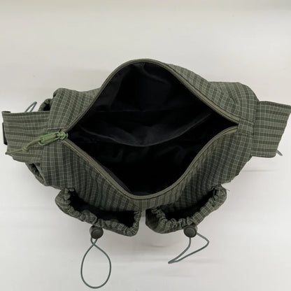 Korean Nylon Shoulder Bag Fashion Simple Plaid Zipper Tote Bag Drawstring Pleated Cloud Bag New Commuter Crossbody Shoulder Bag