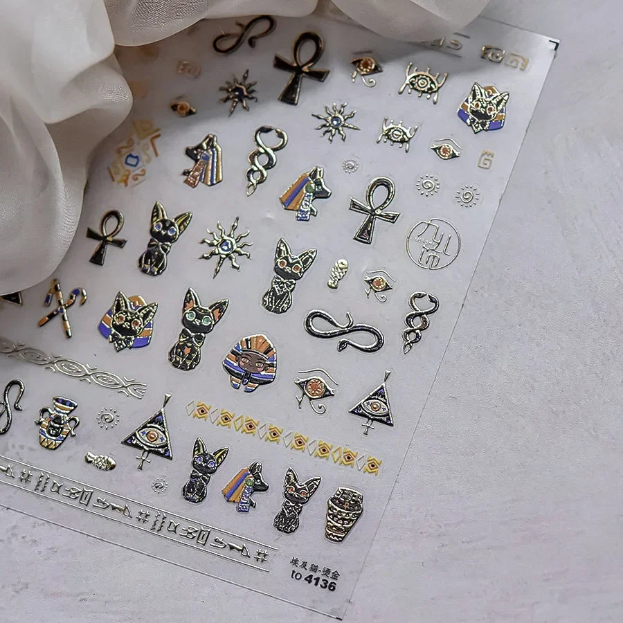 Collage Text English Letter Musical Note Star Graffiti Colorful 5D Love Heart Bowknot Nail Art Sticker Adhesive Manicure Decals