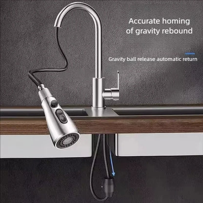 304 Stainless Steel Pull out Kitchen Faucet Deck Mounted Sink Water Tap with Mixer Stream Sprayer Head Hot Cold Taps for Kitchen