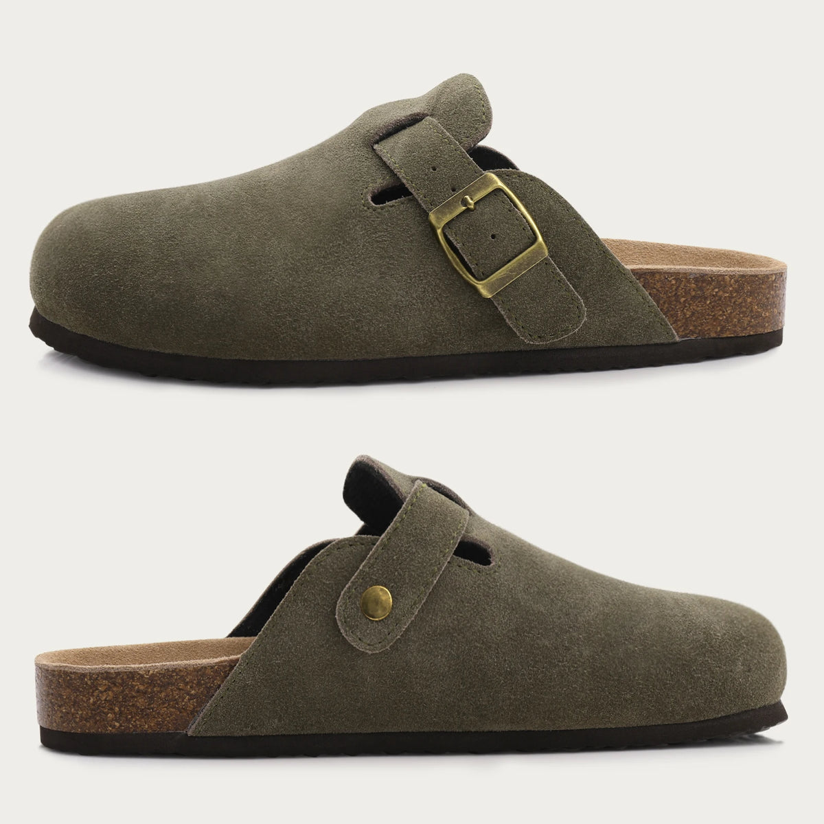 Shevalues Men's Suede Clogs Soft Leather Mules Men New Summer Men Cork Sandals Comfort Slip On Unisex Clogs With Arch Support