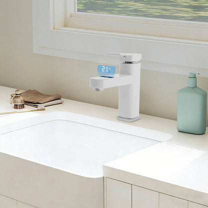 Black And White Washbasin Faucet, Bathroom Kitchen Single Pole Faucet With Digital Display Screen