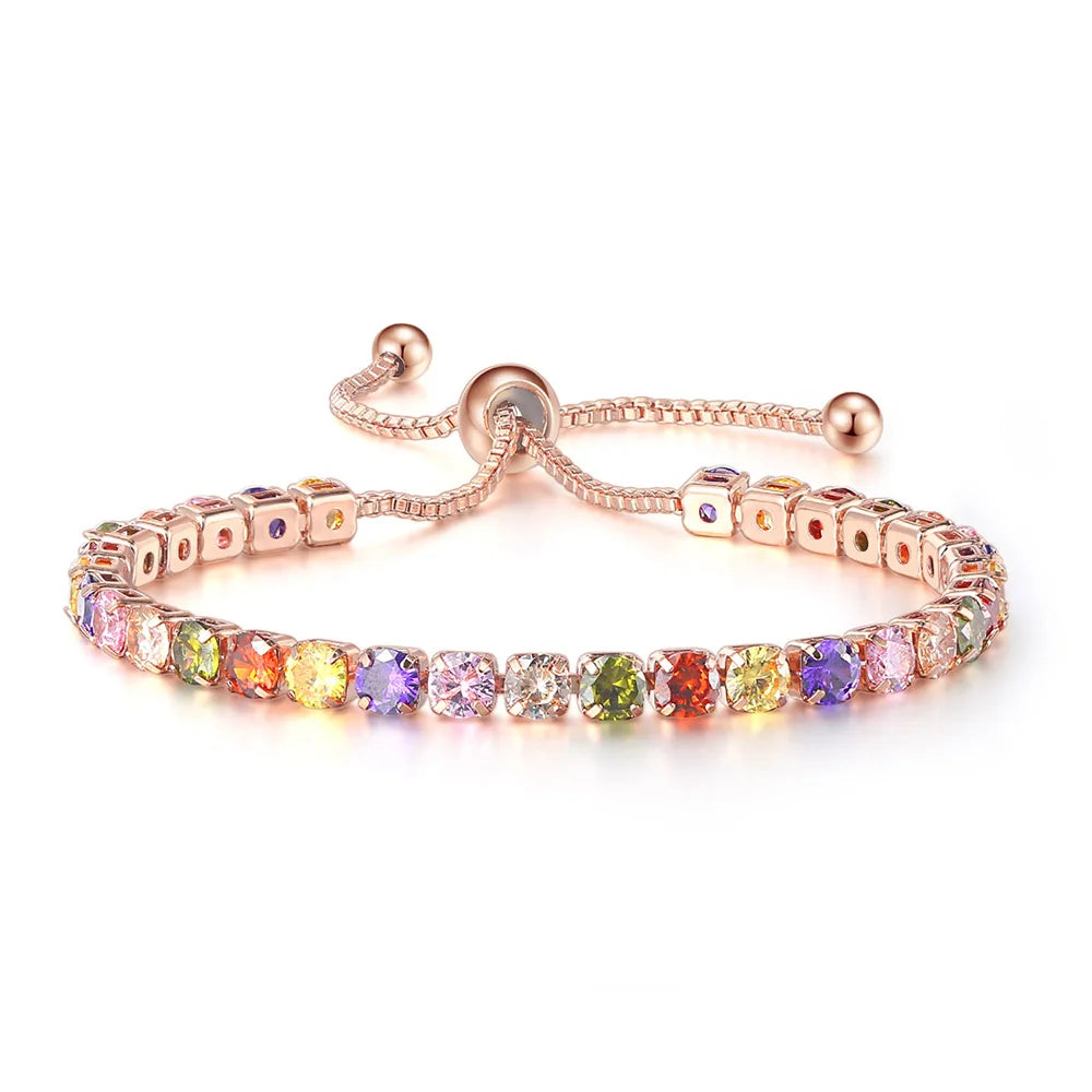 Adjustable Colorful Birthstone Tennis Bracelets for Women 4MM Crystal Bangle Female Hand Chain Trend Jewelry Accessories H133