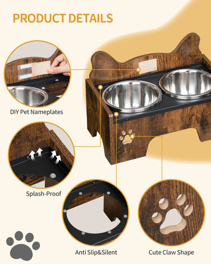 Raised Dog Bowl, Includes Two Stainless Steel Bowls with Splash-proof, Squeaky-Free Design, Suitable for Small and Medium Dogs