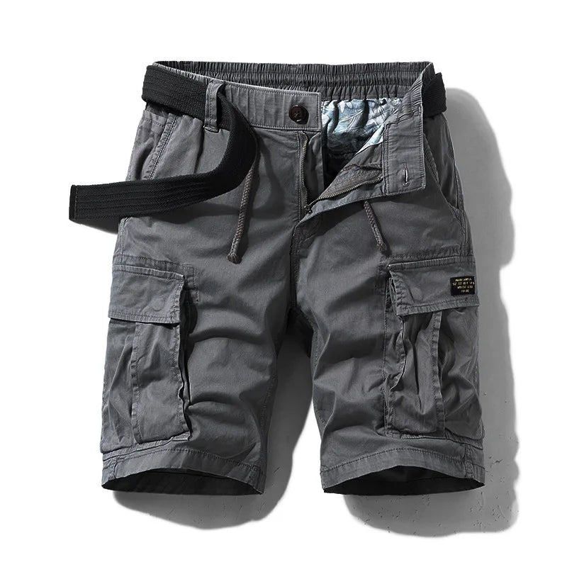 New Summer Men Cotton Multi pockets Cargo Shorts Jogger Loose Pants Man Casual Tooling Shorts Quality Male Shorts Pants NO Belts
