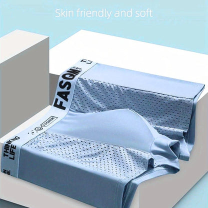 1pc Men's Ice Silk Cool Soft Comfy Boxers Briefs Men's Contrast Underwear, Mesh Breathable Comfy Stretchy Trunks