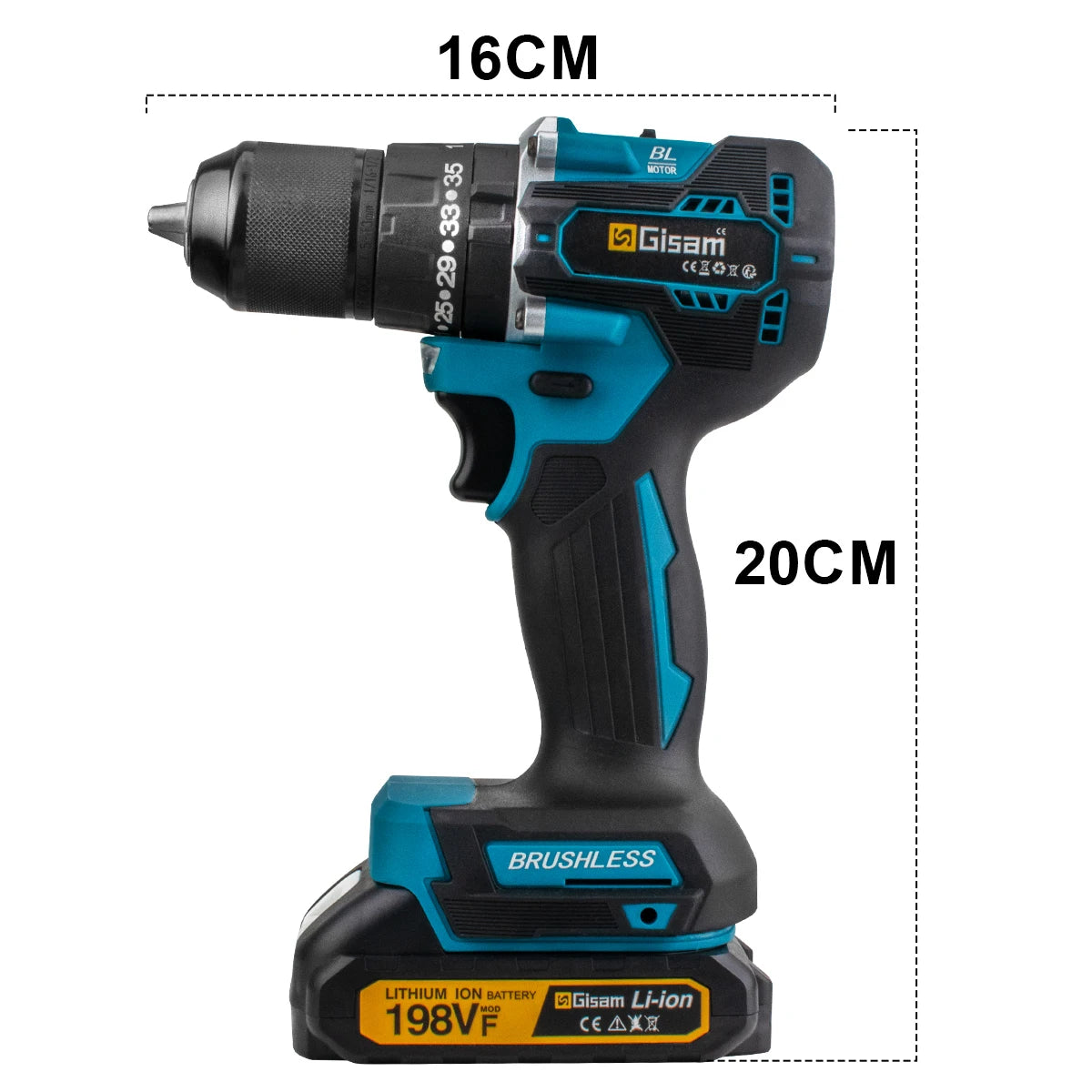 Gisam 65N.m 13MM 35+3 Torque Brushless Electric Impact Drill Cordless Electric Screwdriver Power Tool For Makita 18V Battery Pin