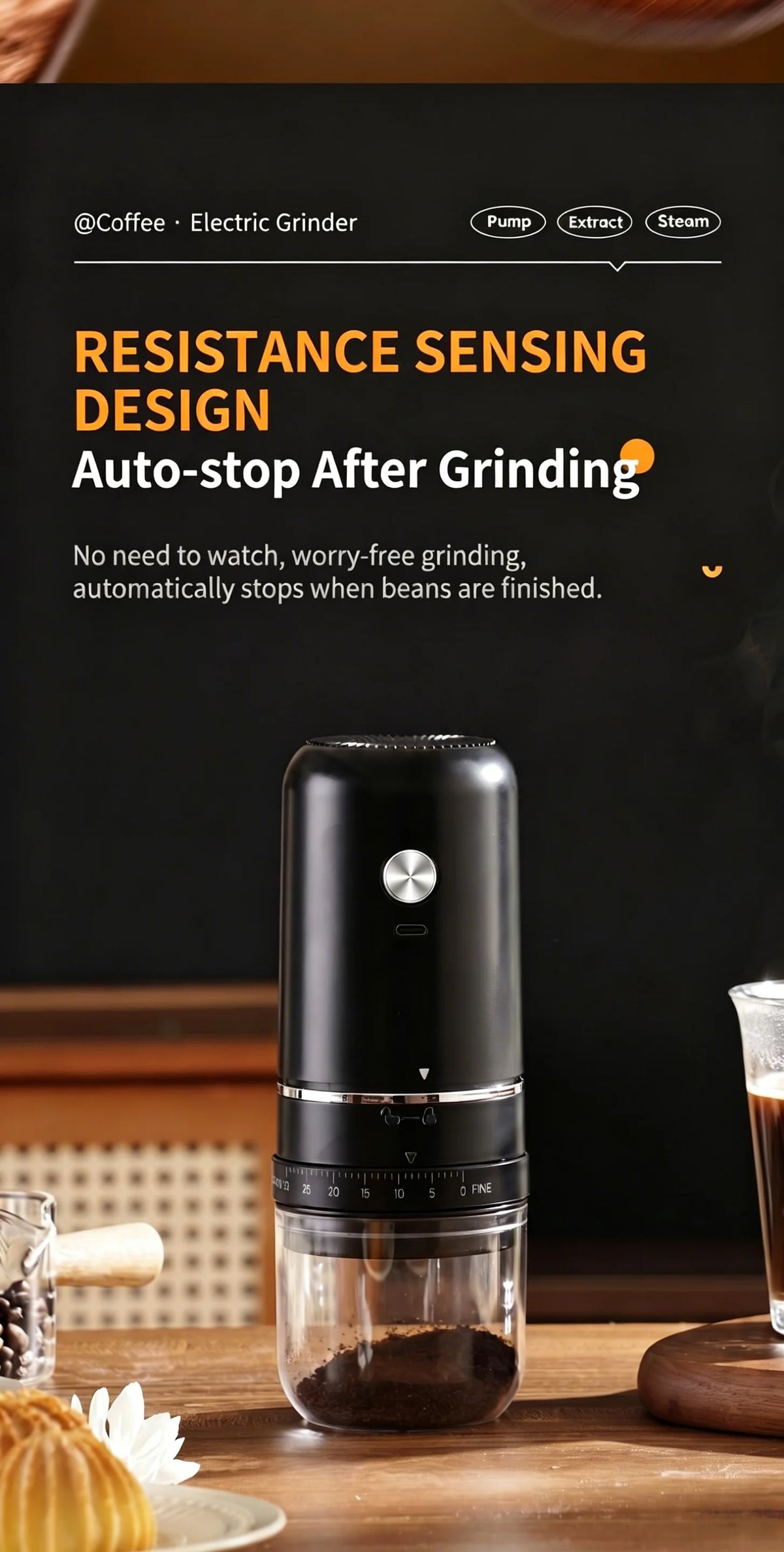 Portable Rechargeable Electric Coffee Grinder, External Adjustable Grind Mill for Espresso & Hand Pour Coffee