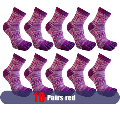 1/5 Pairs Colorful 5 Finger Socks Business Man Cotton Striped Young Casual Sweat-Absorbing Happy Party Dress Toe Short Socks