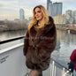 Neo Mint Chic Brand Fashion Brown Belted Faux Fur Coat Women 2025 Winter Thick Warm Long Fox Fur Jacket Girls Furry Overcoat