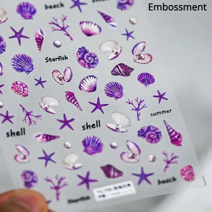 Colorful Bagful Jellyfish Bubbles Swimming Rings Rainbow Stars Ocean Starfish Self Adhesive 5D Nail Art Sticker Manicure Decal