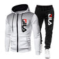 Mens Tracksuits+Sweatpants Two Pieces Suits 2025 Winter Print Zipper Hooded Sweatshirt Casual Fitness Jogging Sports Pants Sets