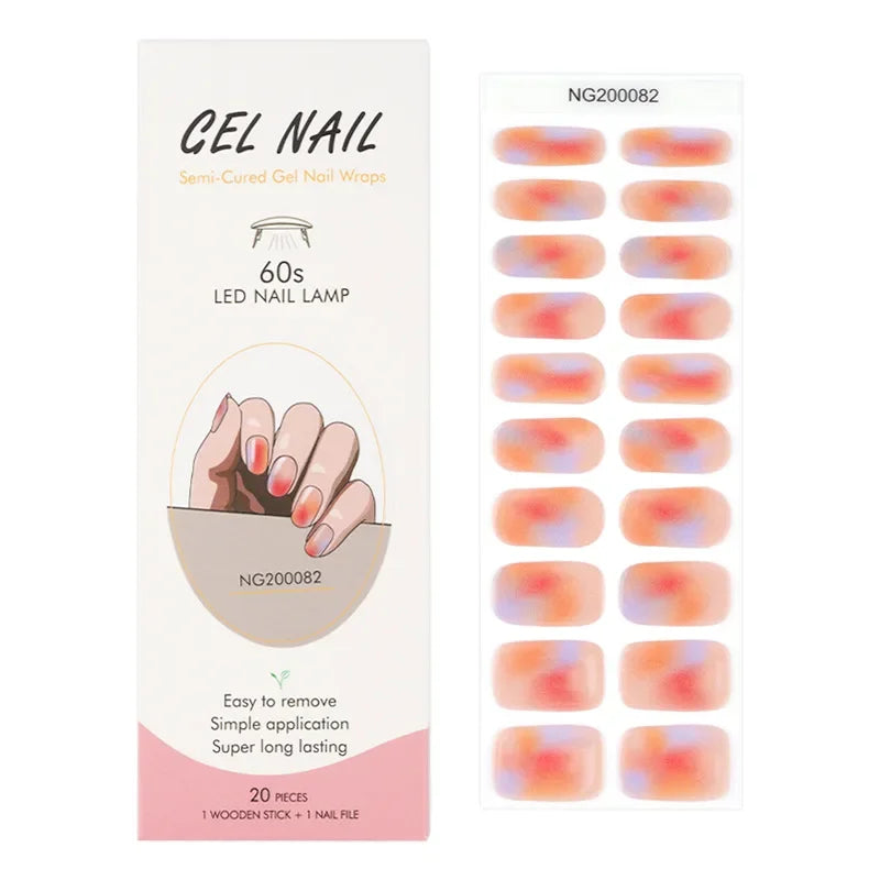 20/22Tips UV Semi cured Gel Nail Stickers Waterproof Long Lasting Full Gel Nail Wraps Press On Nail Decal DIY Manicure