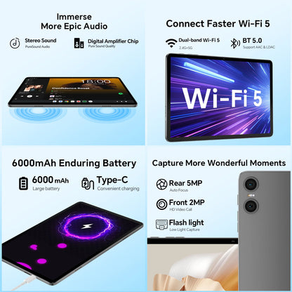 Teclast P30T Set 10.1" Tablet Android 16 Gemini AI Unisoc 8-core CPU 16GB(3GB+13GB Expansion) RAM 128GB ROM 6000mAh Keyboard/Case/Mouse/Stylus/Headphone/Stand