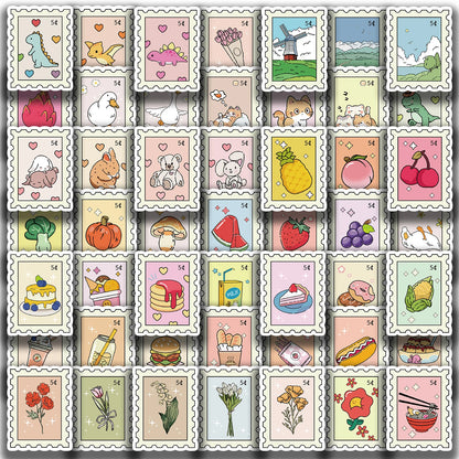 50/100PCS Cartoon Stamps Stickers Decals For Laptop Letter Scrapbook Luggage DIY Aesthetic Waterproof Stickers Creative Gifts